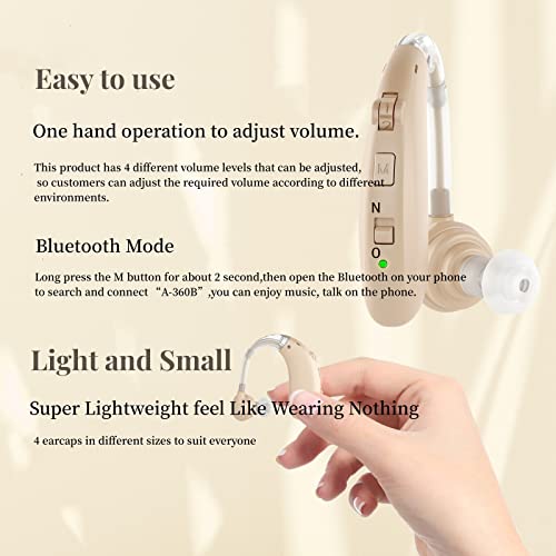 Hearing Aids with Bluetooth for Seniors&adults,Rechargeable Hearing Amplifier with Noise Cancelling,Volume Control,bluetooth mode,small,Easy to use