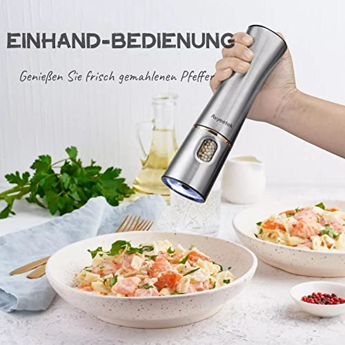 Electric Salt and Pepper Mill Set of 2 Stainless Steel Large 21.5cm