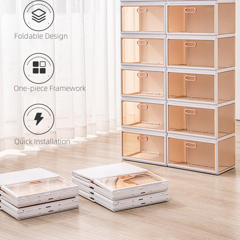 Premium Clear Stackable Shoe Storage Box Easy Assembly, Foldable, Space-Saving Storage Boxes for Shoe Display and Clothing Organization