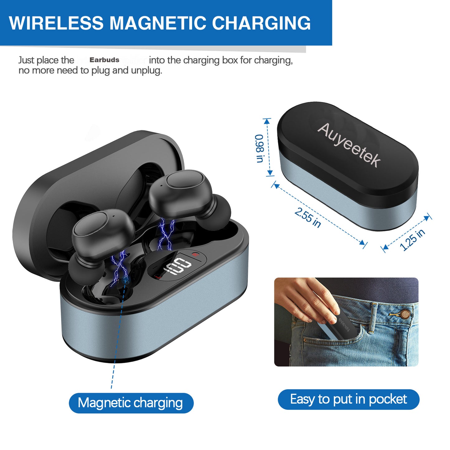 Auyeetek Sound Digital Device for Seniors, Rechargeable Sound Improver Device with Big Button Operation Earphone Easy to Use 6 White Eartips