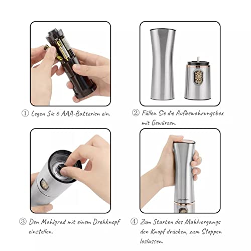 Electric Salt and Pepper Mill Set of 2 Stainless Steel Large 21.5cm
