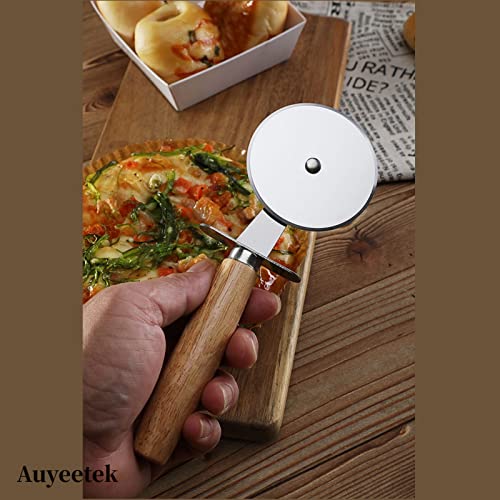 Auyeetek Wooden Handle Pizza Cutter, Pizza Knife and Pizza Roller Sets Stainless Steel [100% Carbon Neutral] Handy Kitchen Helper Pizza Cutter Cutting Roller
